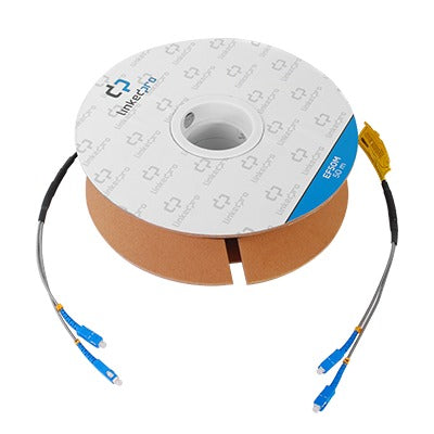 Carrete de Fibra Óptica Monomodo con Conectores SC-SC Duplex, Reforzada con Kevlar, de 50 metros Carrete de Fibra Óptica Monomodo con Conectores SC-SC Duplex, Reforzada con Kevlar, de 50 metros